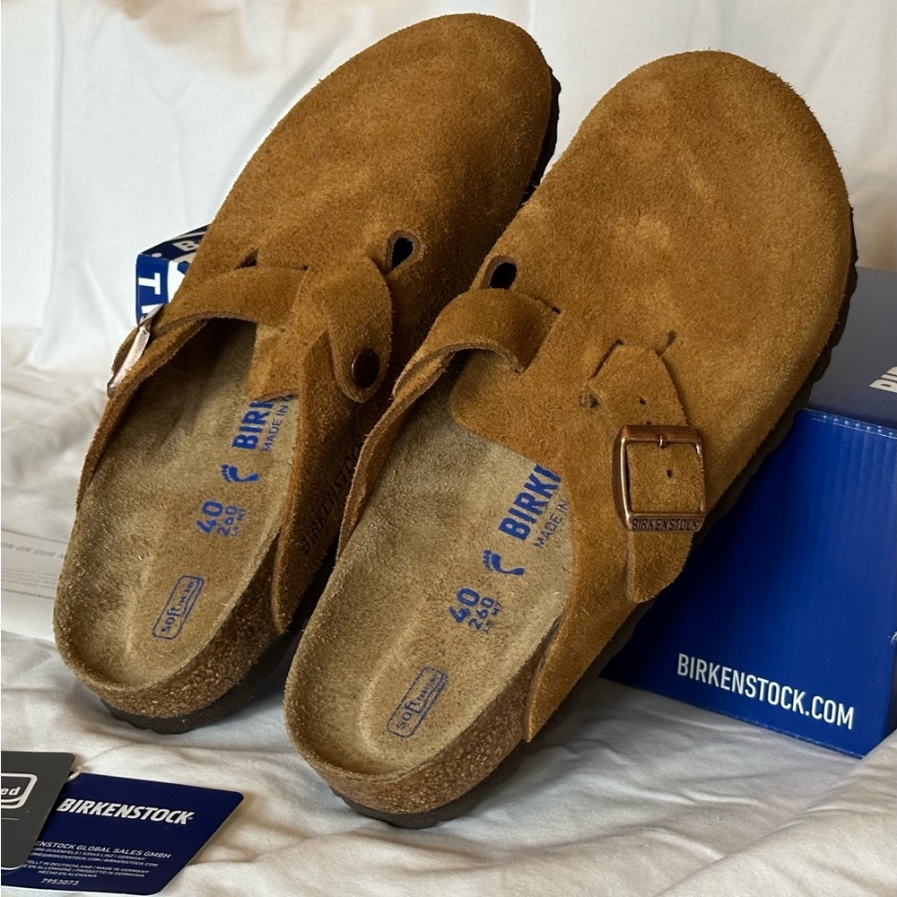 Birkenstock Boston Suede Leather Soft Footbed Clog Mink Shoes EU Size 40 N US 9